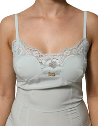 Dolce & Gabbana Light Blue Silk Lace Midi Bodycon Slip Women's Dress