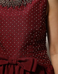 Dolce & Gabbana Burgundy Silk Beaded Evening Gown Women's Dress