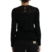 Dolce & Gabbana Black Silk Lace Trim Long Sleeves Blouse Women's Top