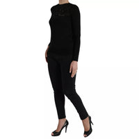 Dolce & Gabbana Black Silk Lace Trim Long Sleeves Blouse Women's Top