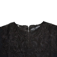 Dolce & Gabbana Black Silk Lace Trim Long Sleeves Blouse Women's Top