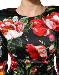 Dolce & Gabbana Black Floral Fiori Pittorici Mini Bodycon Women's Dress