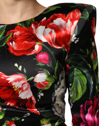 Dolce & Gabbana Black Floral Fiori Pittorici Mini Bodycon Women's Dress