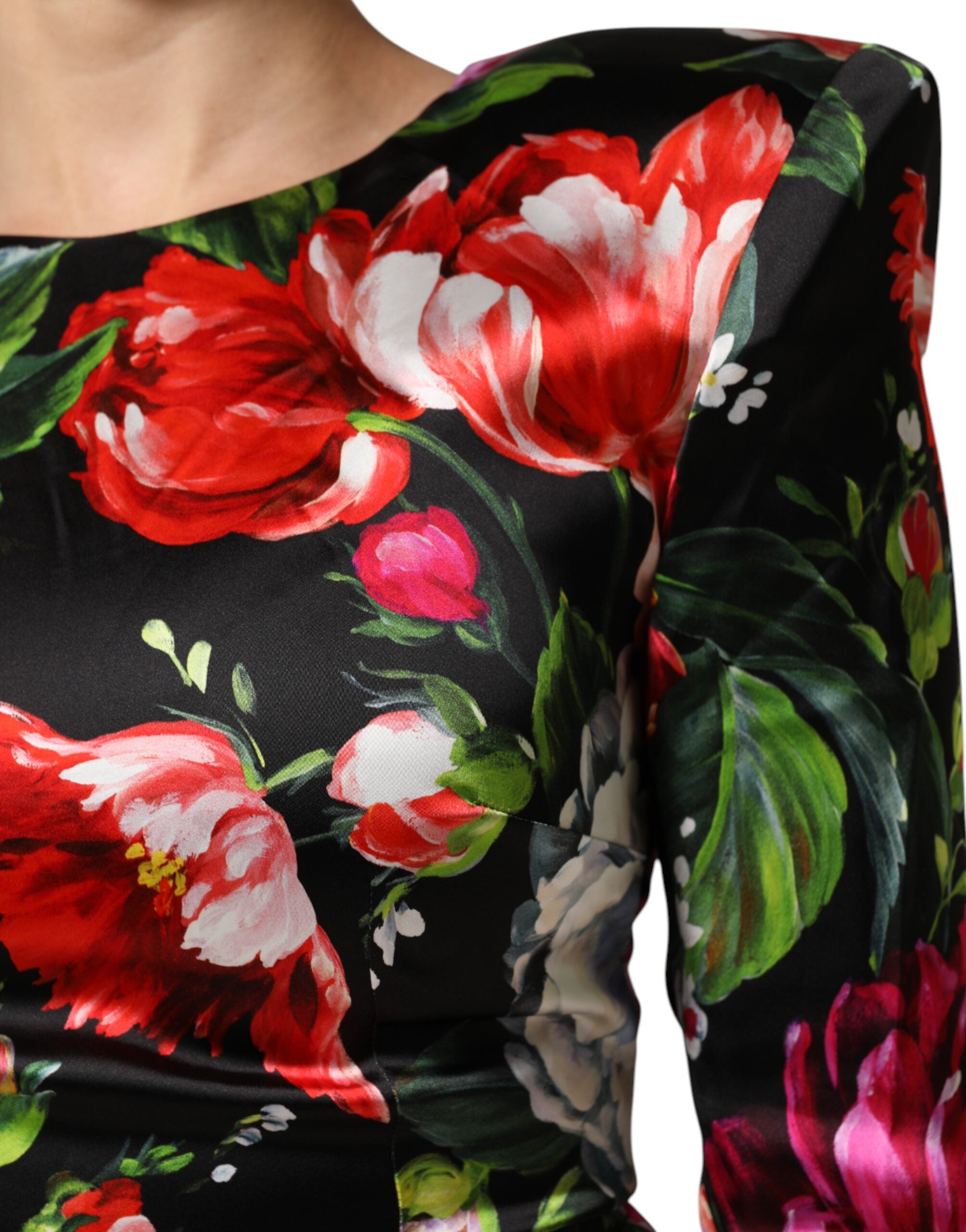 Dolce & Gabbana Black Floral Fiori Pittorici Mini Bodycon Women's Dress