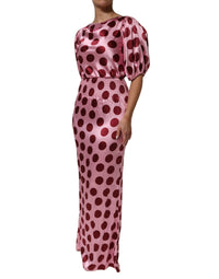 Dolce & Gabbana Pink Red Polka Dot Silk Satin Maxi Gown Women's Dress