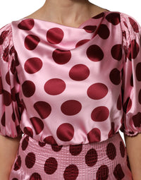 Dolce & Gabbana Pink Red Polka Dot Silk Satin Maxi Gown Women's Dress