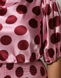Dolce & Gabbana Pink Red Polka Dot Silk Satin Maxi Gown Women's Dress