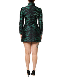 Dolce & Gabbana Black Green Metallic Jacquard Mini Long Women's Dress