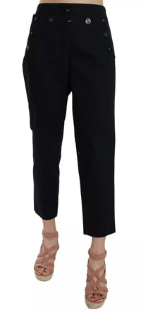 Dolce & Gabbana Black Cropped Front Button Embellished Women's Pants