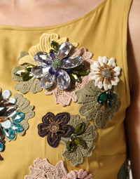 Dolce & Gabbana Yellow Silk Floral Embroidered Maxi Women's Dress