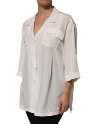Dolce & Gabbana White Silk Collared 3/4 Sleeves Blouse Women's Top