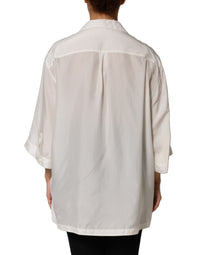 Dolce & Gabbana White Silk Collared 3/4 Sleeves Blouse Women's Top