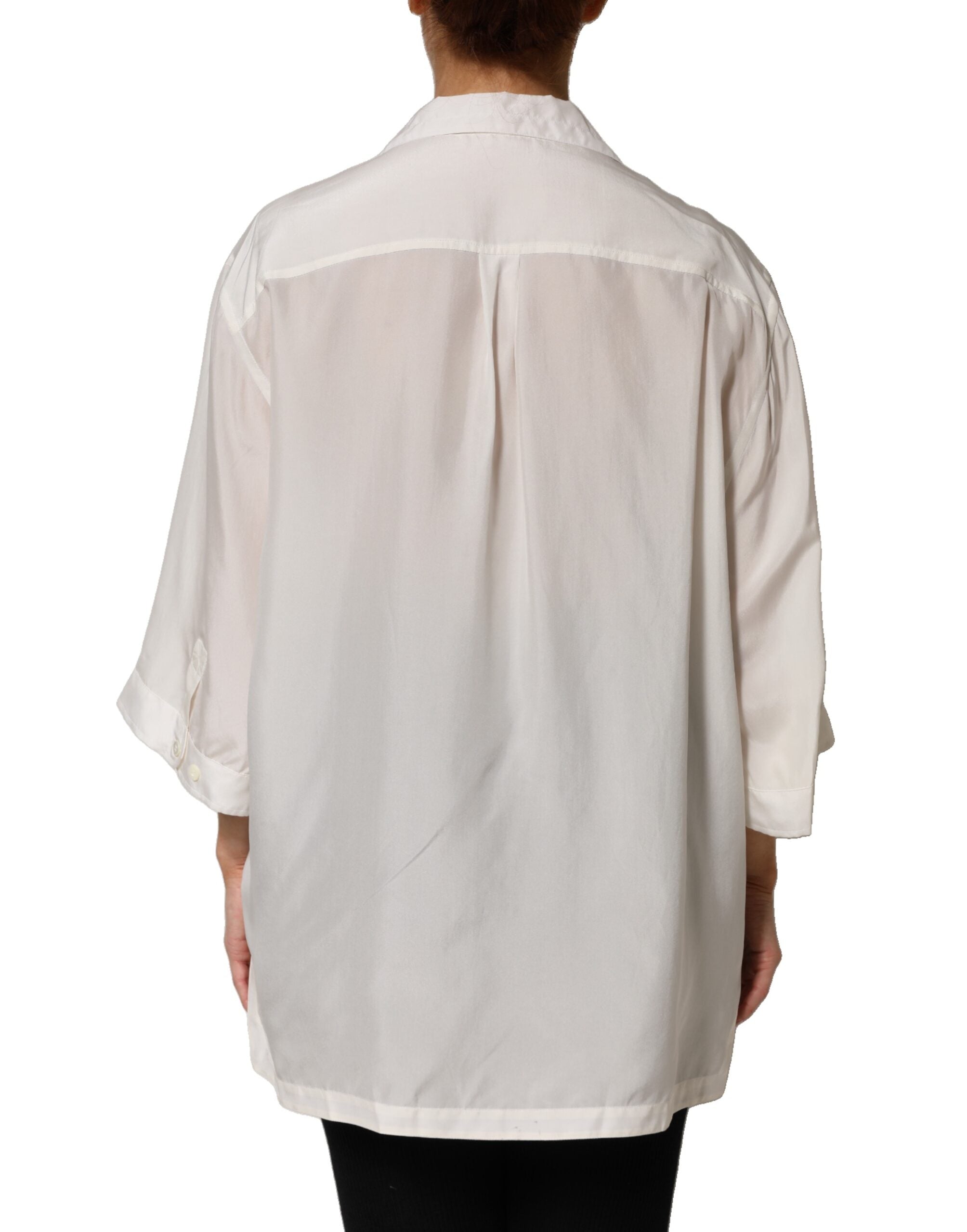 Dolce & Gabbana White Silk Collared 3/4 Sleeves Blouse Women's Top