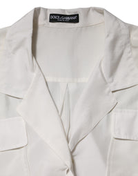 Dolce & Gabbana White Silk Collared 3/4 Sleeves Blouse Women's Top