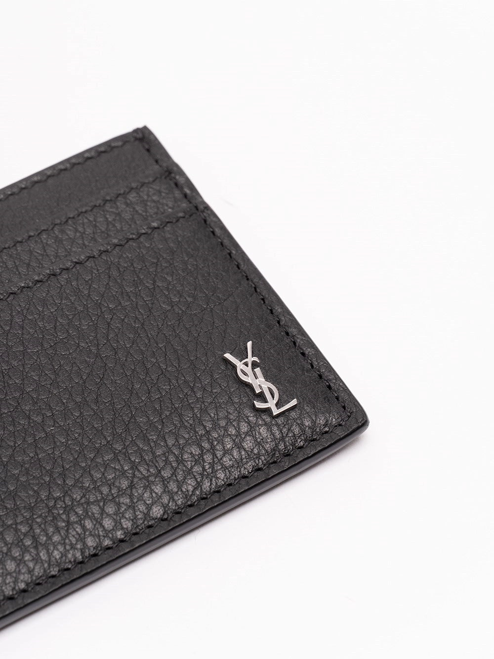 Saint Laurent Men Tiny Cassandre Card Case In Grained Leather