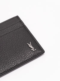 Saint Laurent Men Tiny Cassandre Card Case In Grained Leather