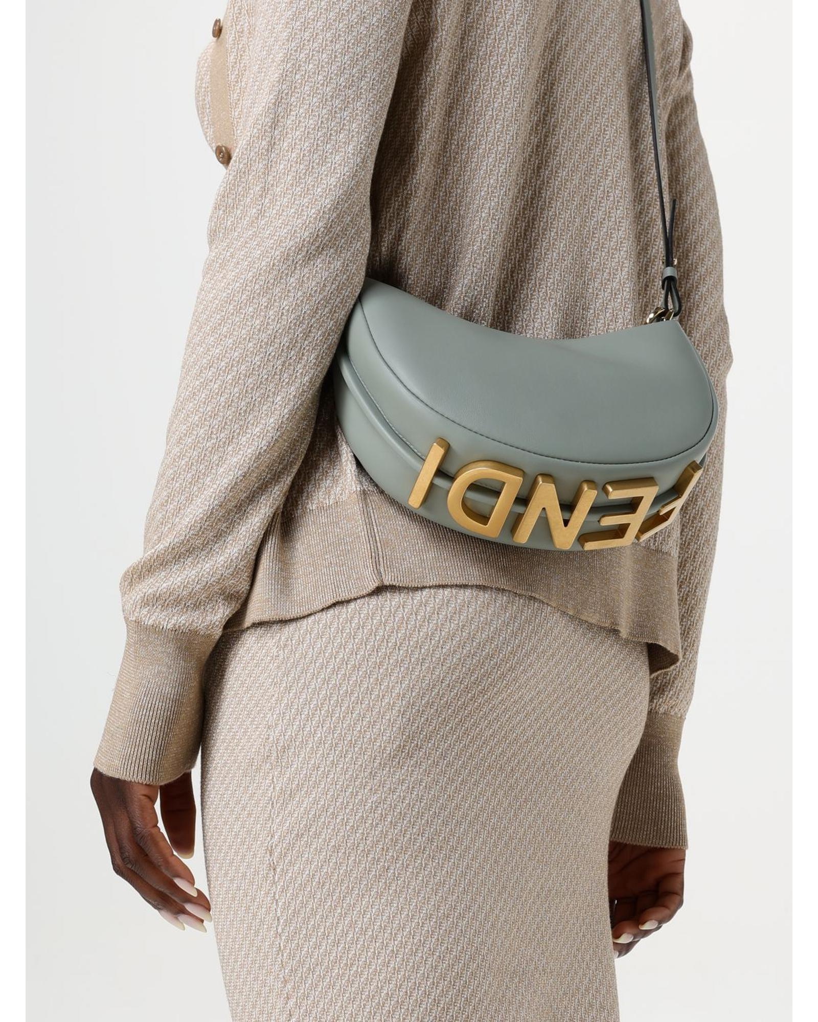 Fendi Moon Bag Crescent Shaped Leather Handbag Women Sky Blue Mini Bags