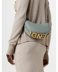 Fendi Moon Bag Crescent Shaped Leather Handbag Women Sky Blue Mini Bags