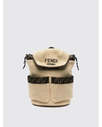 Fendi Raffia Backpack FF Motif Kids Natural Duffel Bags
