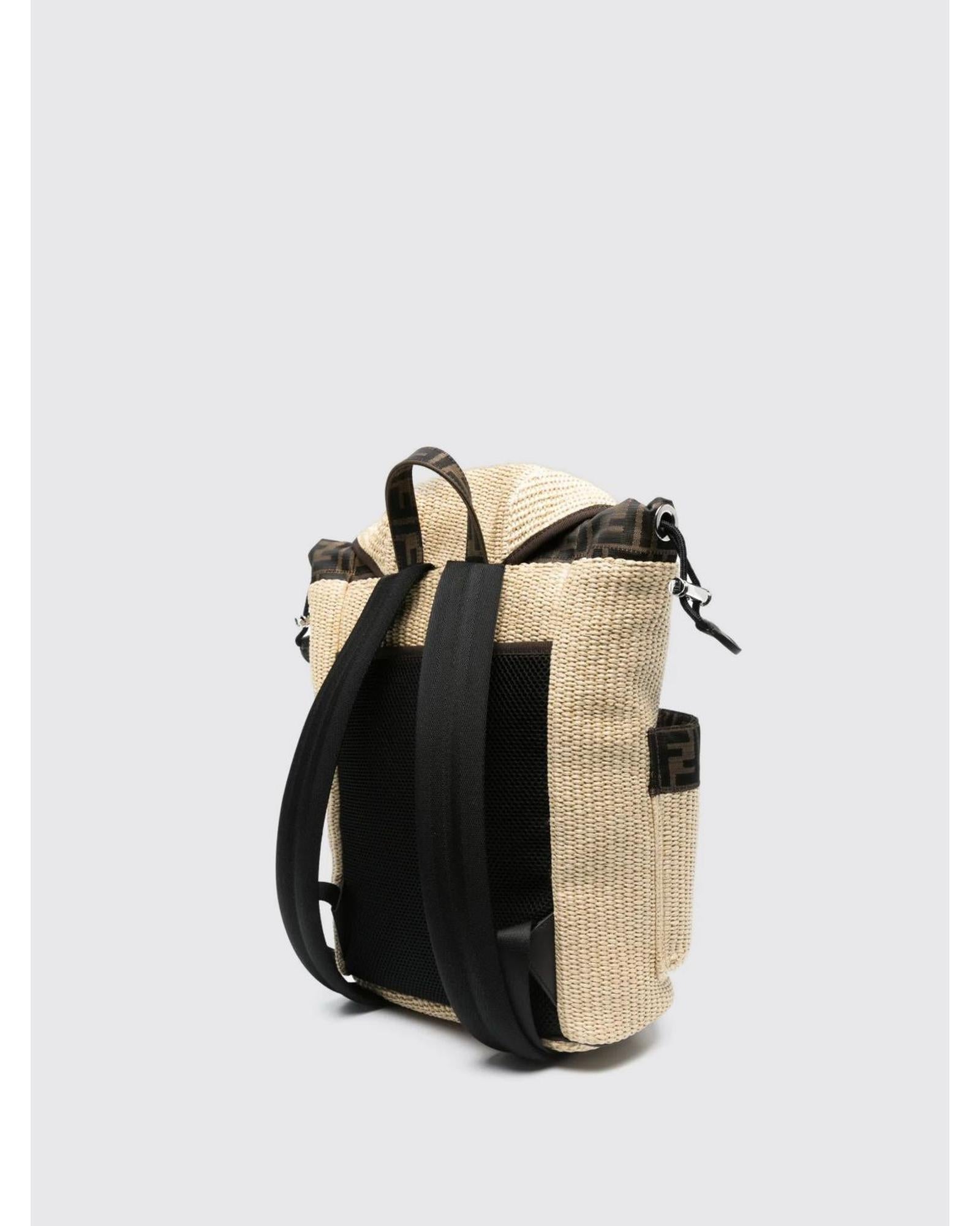 Fendi Raffia Backpack FF Motif Kids Natural Duffel Bags