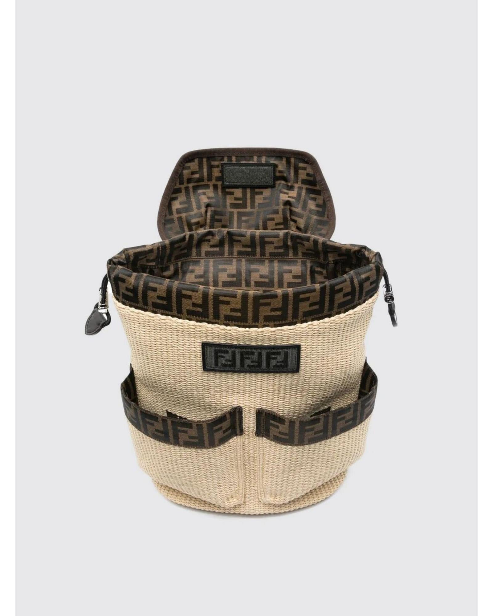 Fendi Raffia Backpack FF Motif Kids Natural Duffel Bags