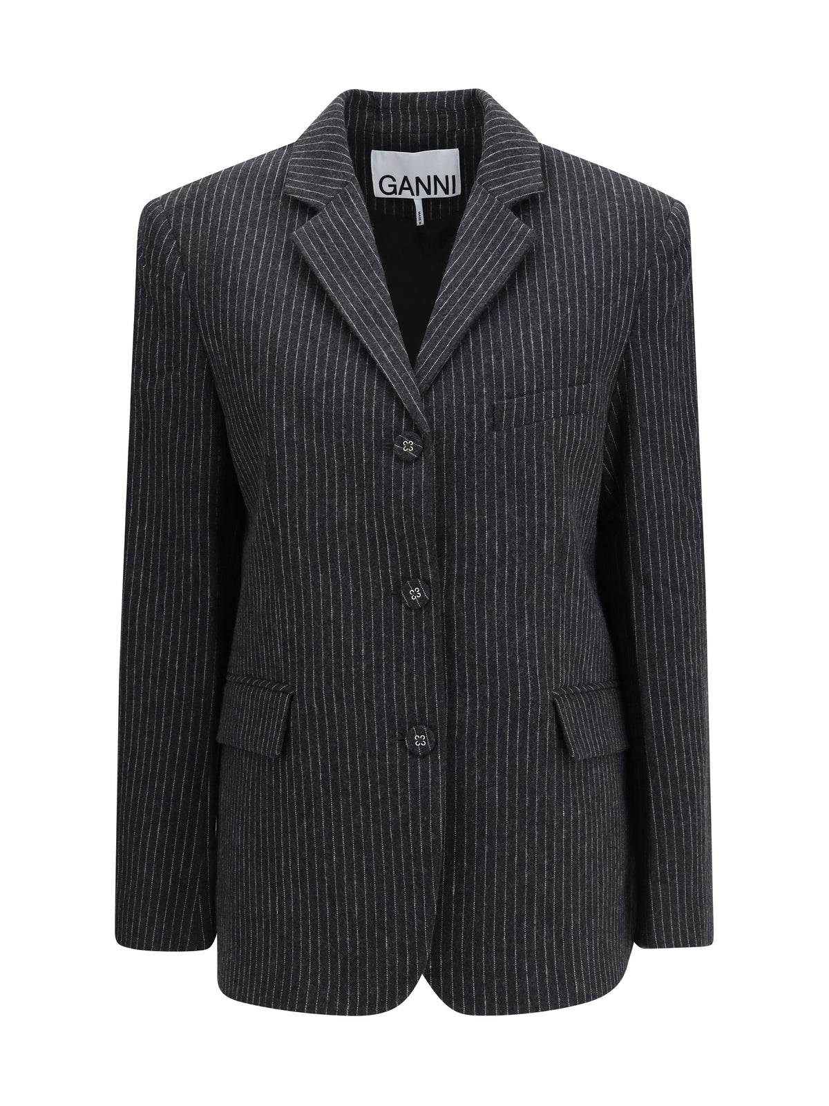 Ganni Women Pinstripe Wool Blazer