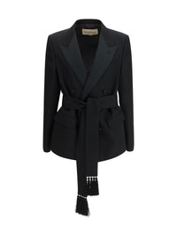 Valentino Men Double-Breasted Virgin Wool Blazer With Belt