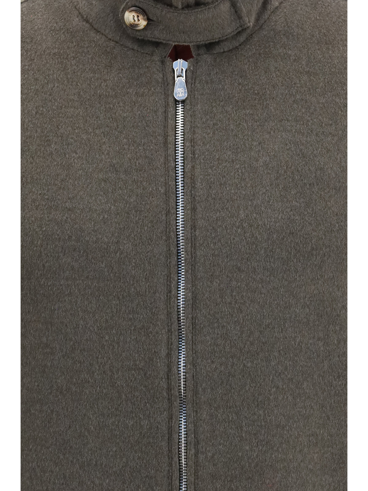 Brunello Cucinelli Men Wool Zip Jacket With High Collar