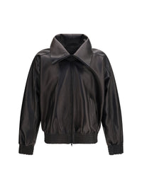 Balenciaga Men High-Neck Leather Jacket