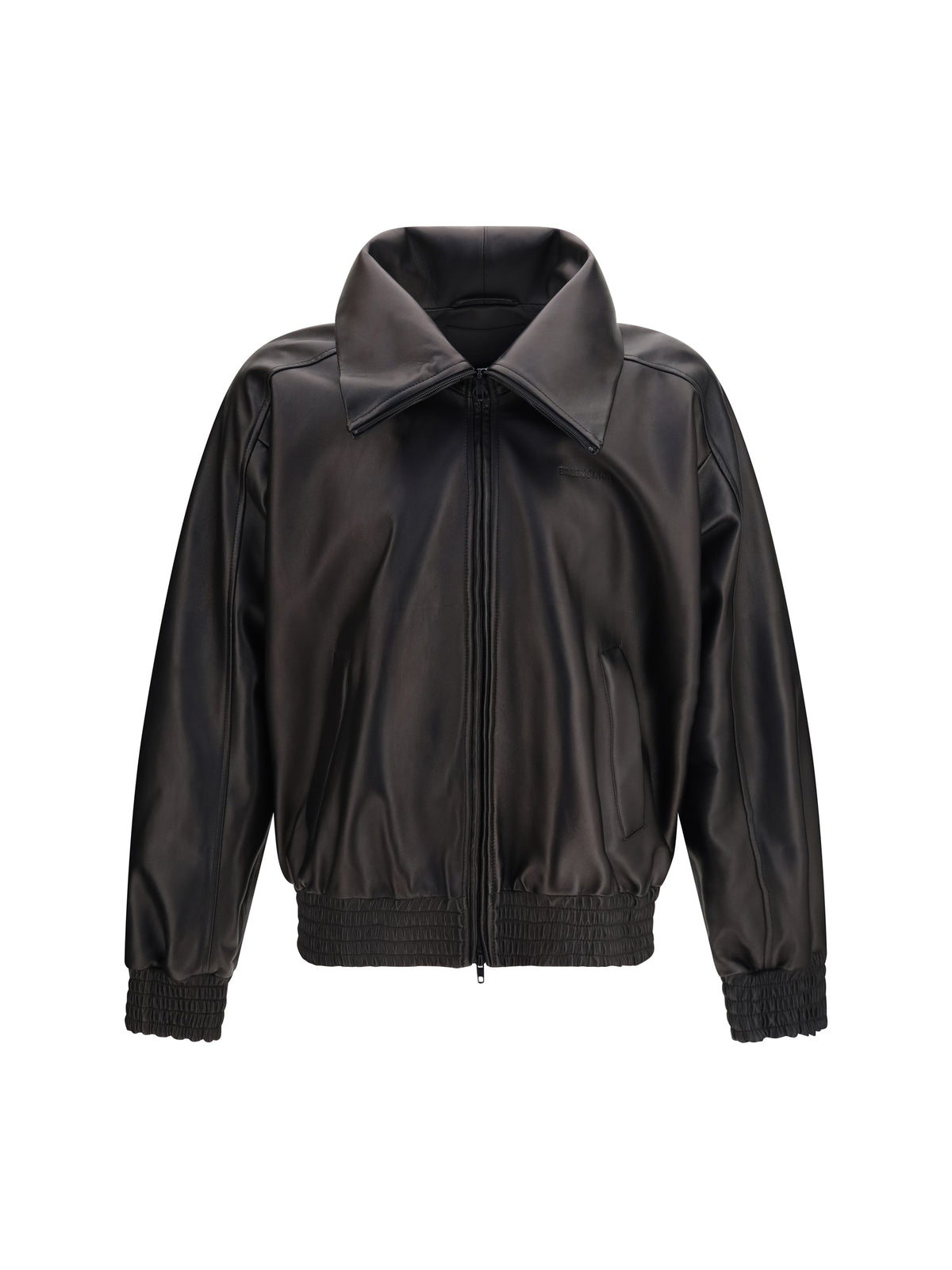 Balenciaga Men High-Neck Leather Jacket