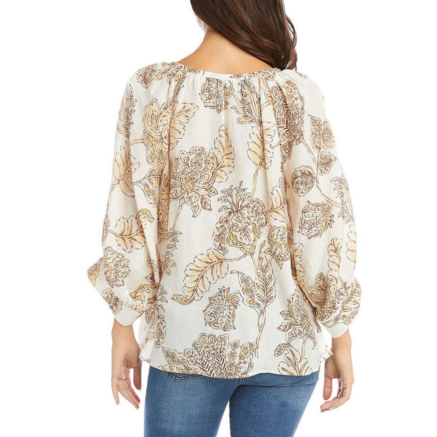 Womens Printed Tie Neck Blouse