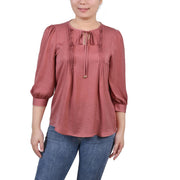 Petites Womens Pleated Front V-Neck Blouse