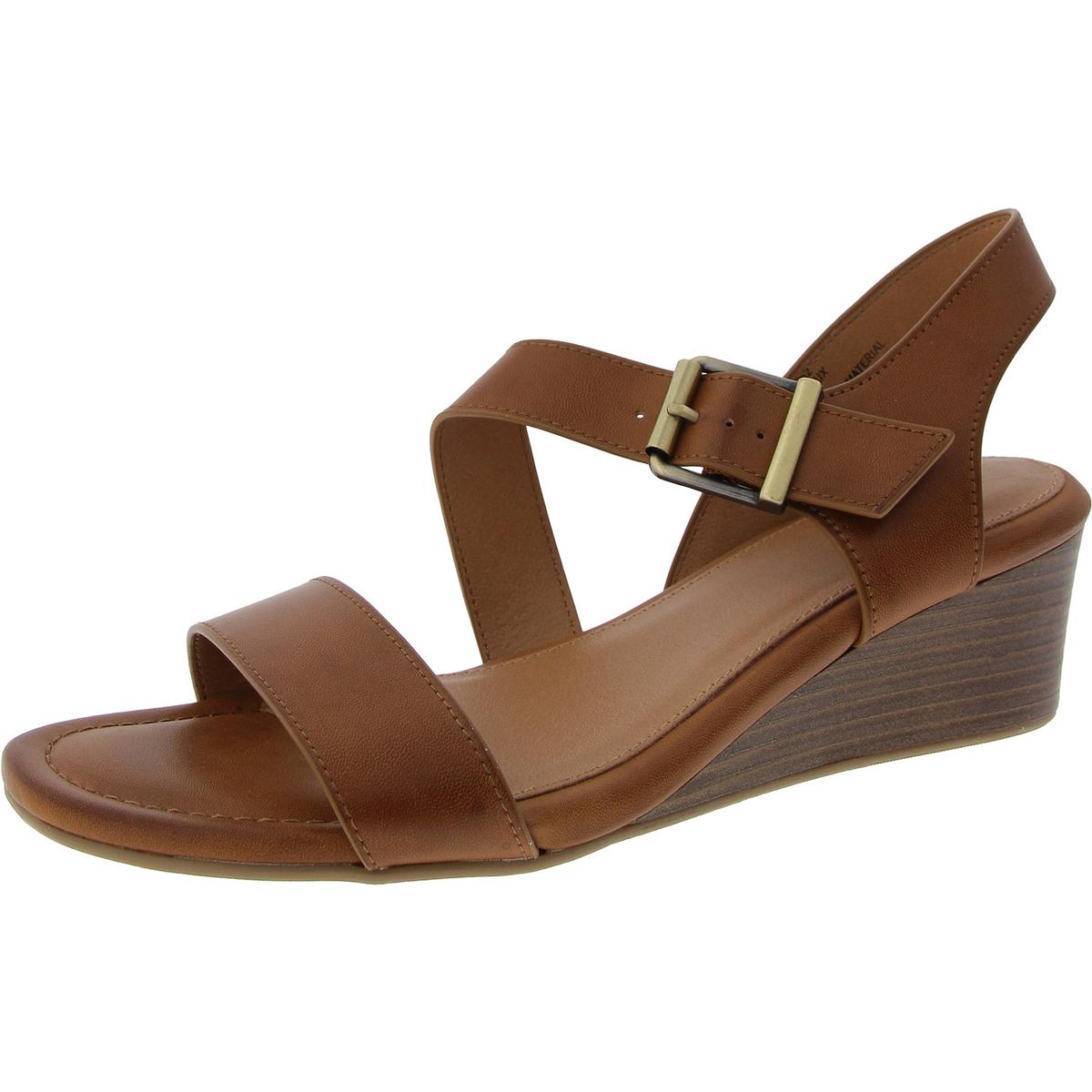 BRUX Womens Cushioned Footbed Faux Leather Wedge Sandals