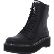 Hunt Womens Faux Leather Round Toe Combat & Lace-up Boots