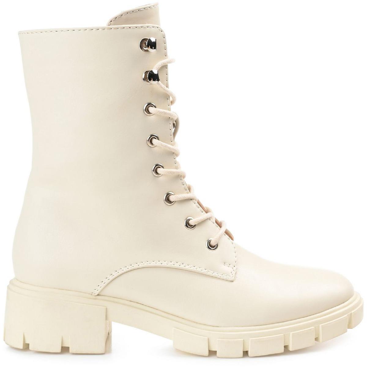 Madelynn Womens Faux Leather Ankle Combat & Lace-up Boots