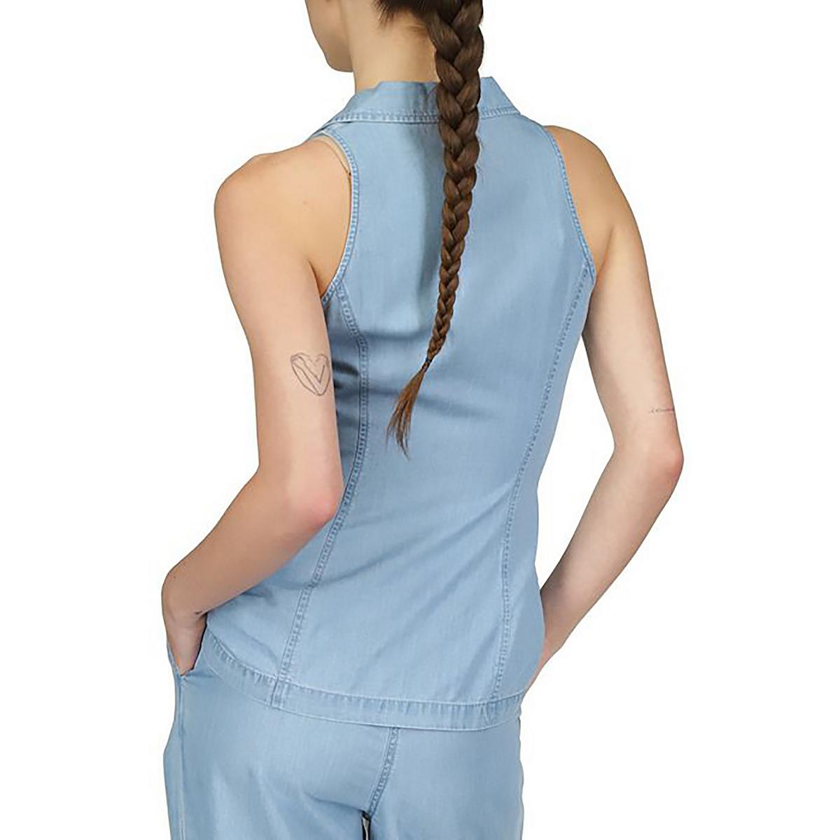 Petites Womens Tencel Button Down Halter Top