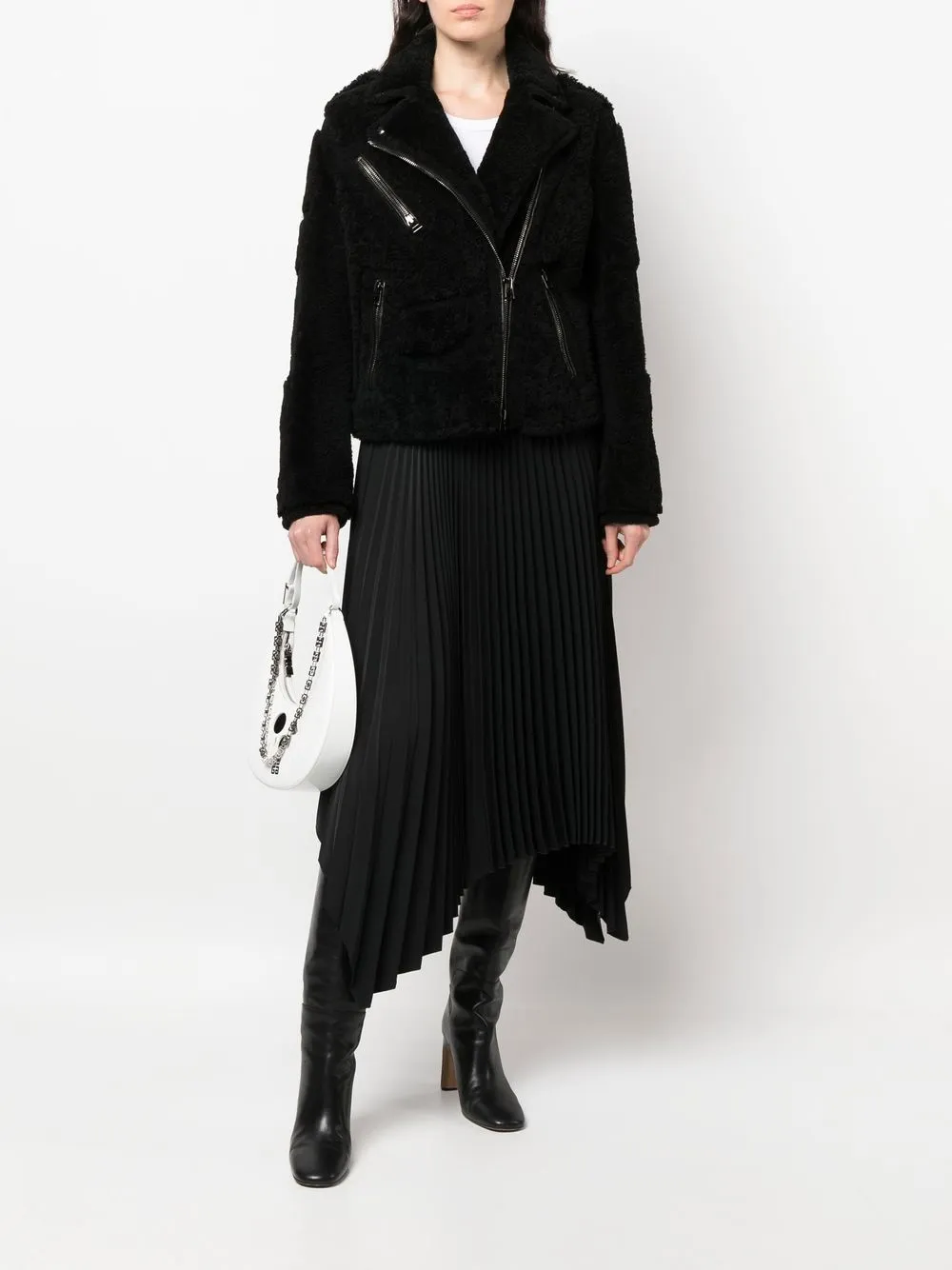 Tom Ford Curly Shearling Asymmetrical Zip Biker Jacket