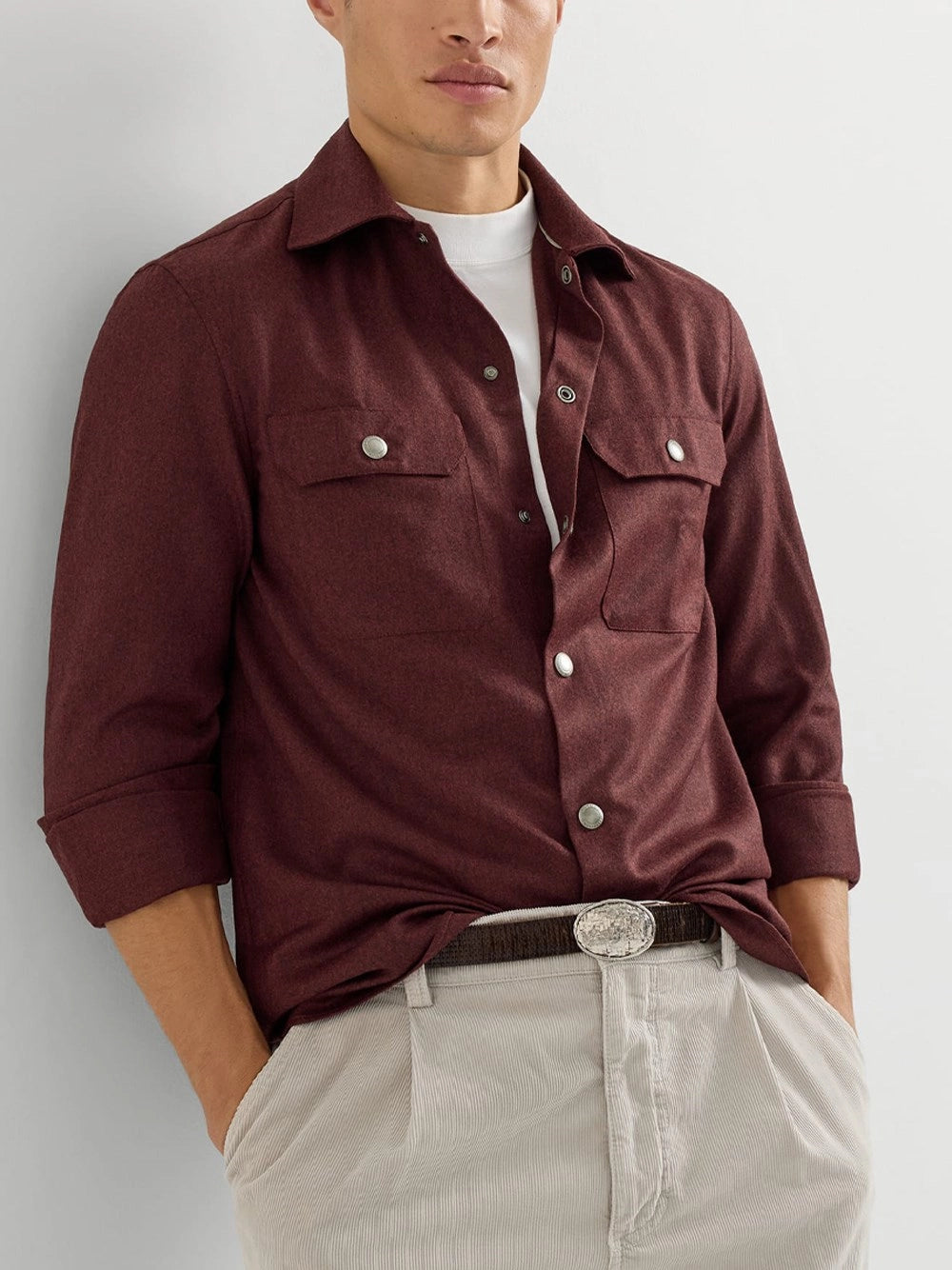Brunello Cucinelli Men Virgin Wool Flannel Overshirt