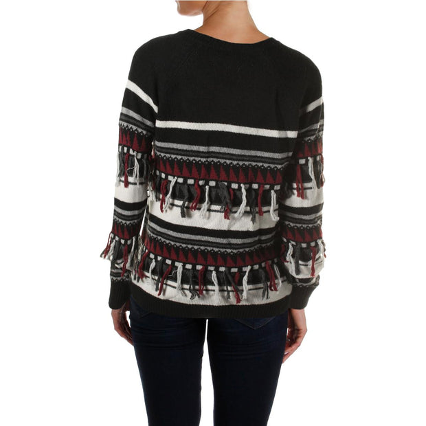 Fairisle Womens Wool Blend Fringe Pullover Sweater
