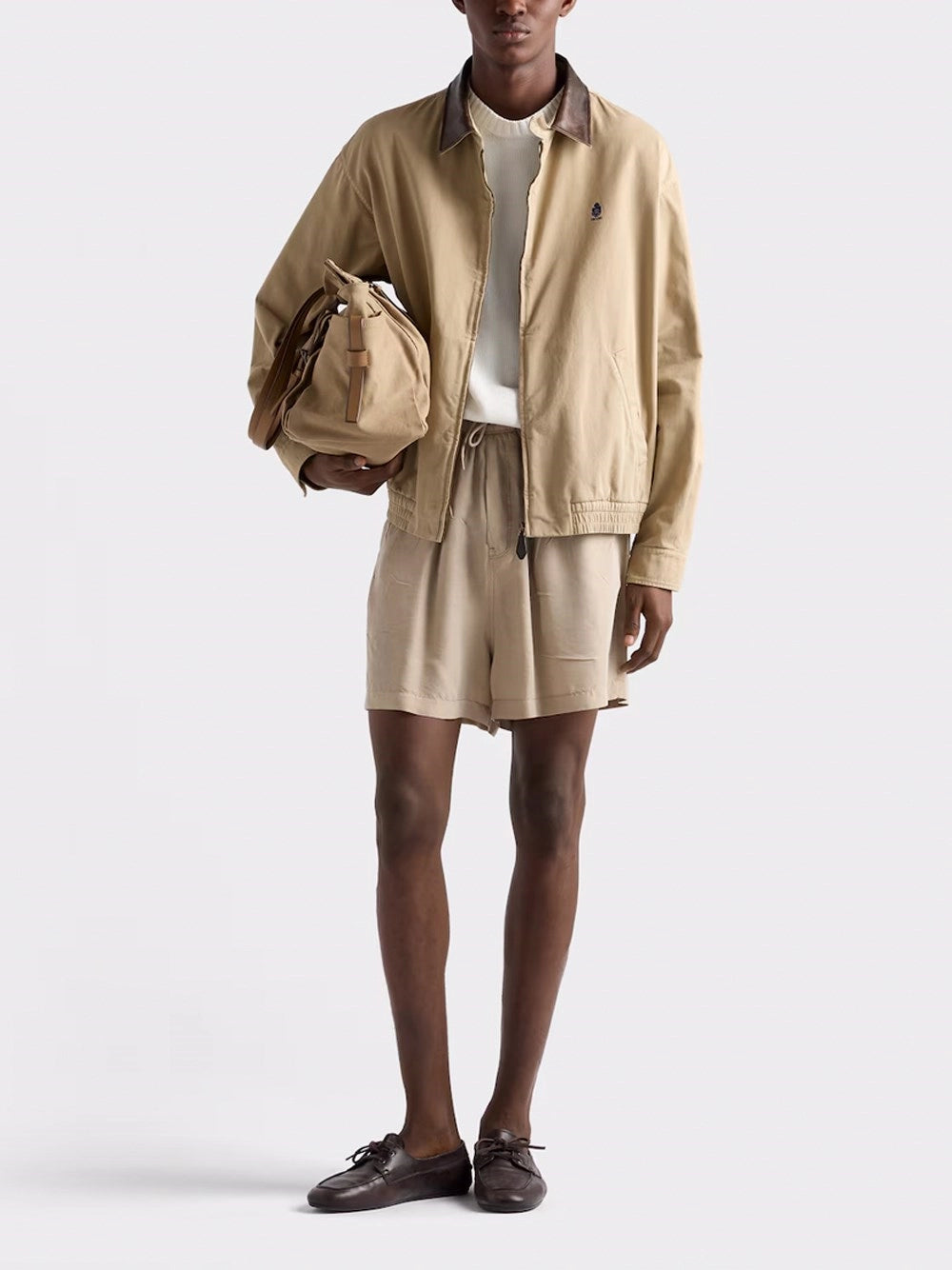 Prada Men Cord Cotton Jacket With Leather Details