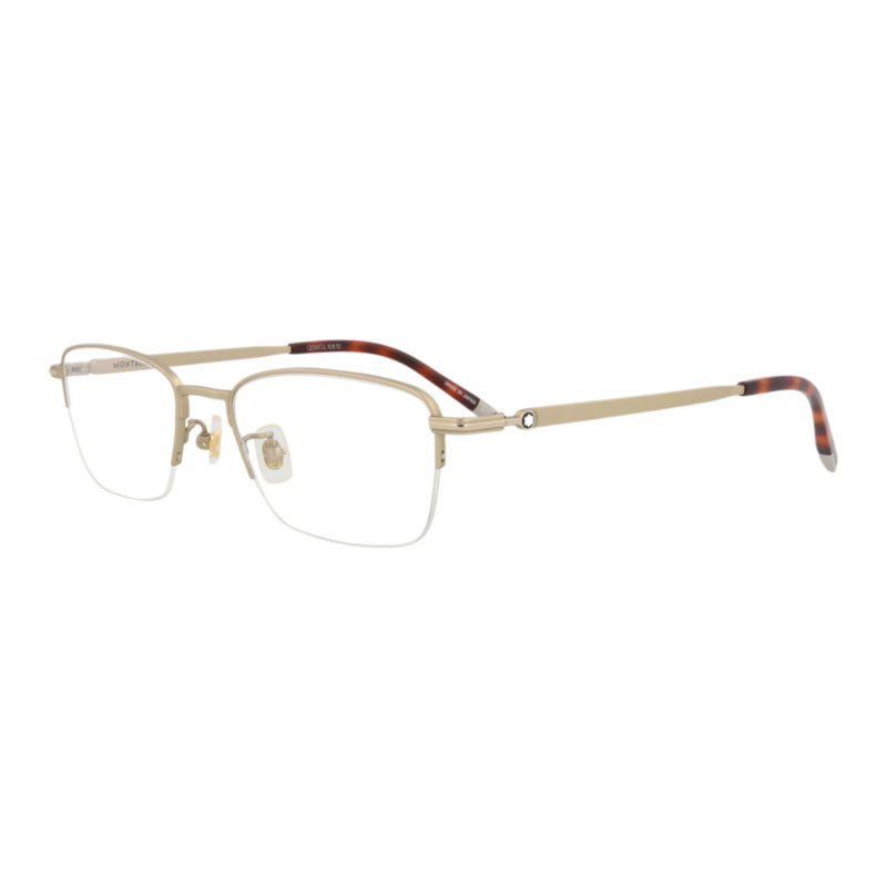 Montblanc Eyeglasses Rectangle Semi Rim, Gold Frame and Clear Demo Lenses Lens MB0133O003