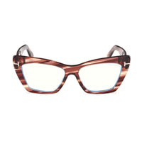 Tom Ford Tom Ford Eyeglasses Cat Eye Full Rim, Red Havana Frame and Clear/Blue-Light Block Lenses Lens FT6026-B054