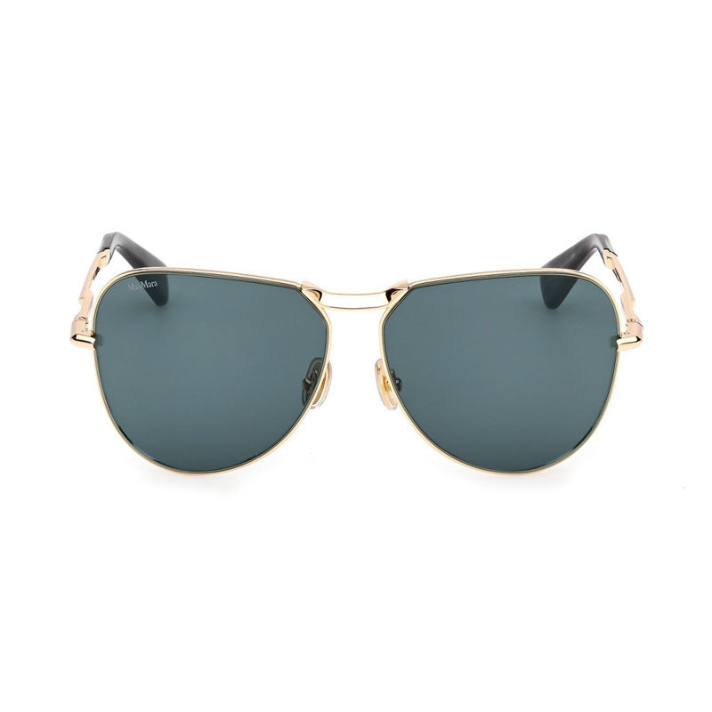 Max Mara Max Mara Sunglasses Aviator Full Rim, Shiny Deep Gold Frame and Green Lens MM013430N
