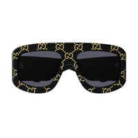 Gucci Gucci Sunglasses Square Full Rim, Black With Gold GG Pattern Frame and Grey Lens GG0983S004