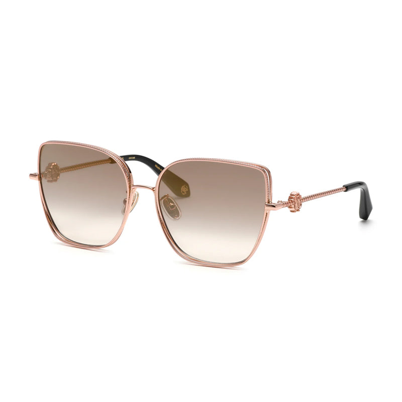 Roberto Cavalli Sunglasses Butterfly Full Rim, Shiny Copper Gold Frame and Light Brown Gradient Lens SRC079M8FCG