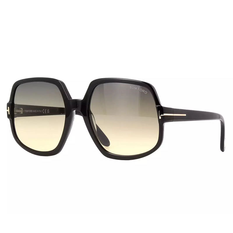Tom Ford Sunglasses Square Full Rim, Shiny Black Frame and Gradient Smoke Lens FT099201B