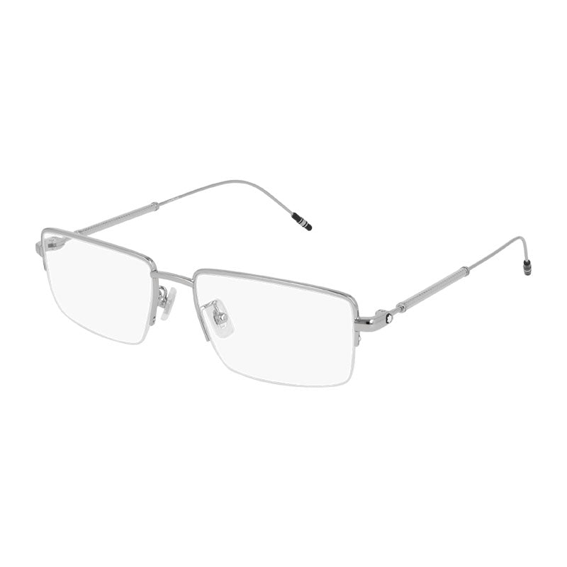 Montblanc Eyeglasses Rectangle Semi Rim, Silver Frame and Clear Demo Lens Lens MB0113O001