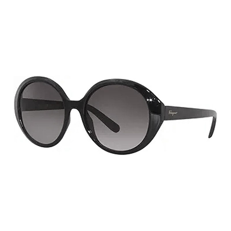 Salvatore Ferragamo Sunglasses Round Full Rim, Black Frame and Grey Gradient Lens SF1067S001