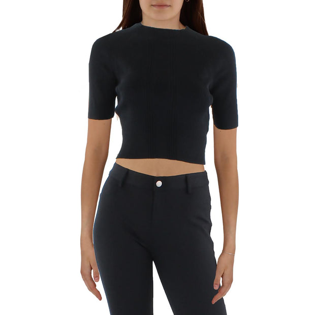 Womens Ribbed Mock Neck Cropped