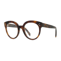 Celine Eyeglasses Round Full Rim, Shiny Havana Frame and Clear Demo Lenses Lens CL50093I053